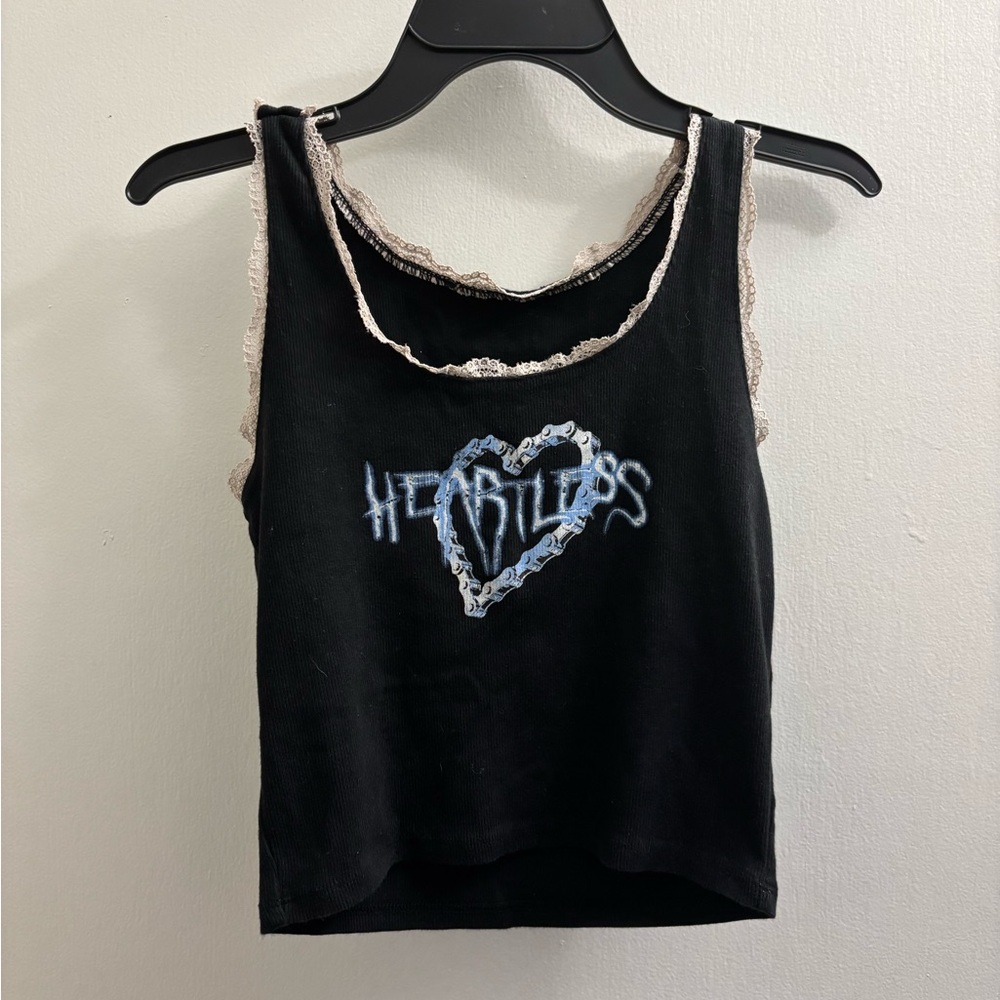 Heartless Black Lace Trim Tank Top